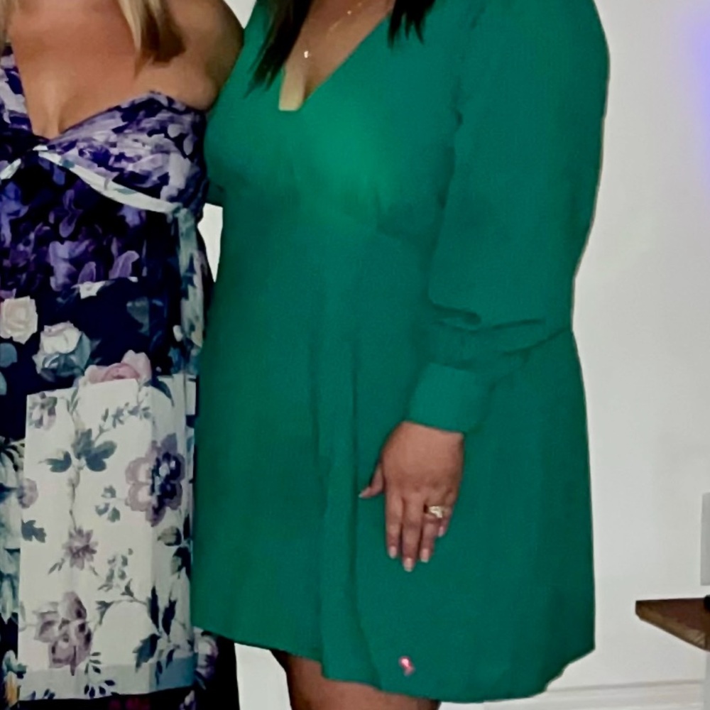 ARULA Green Fit and Flare Dress with Bishop Sleeves